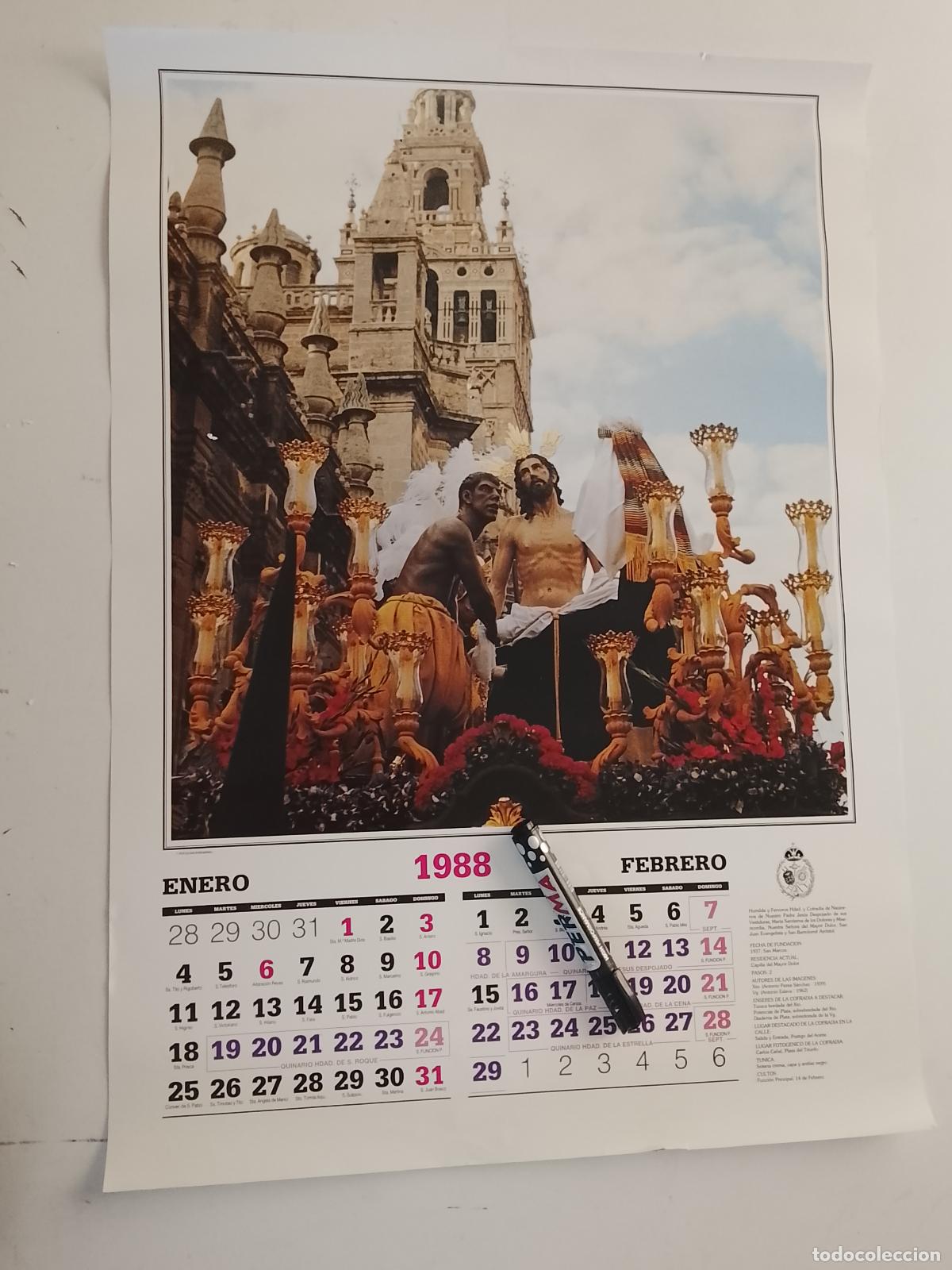 Carteles de Semana Santa: 65x47 cm gran cartel calendario cofrade semana santa sevilla 1988 cristo despojado