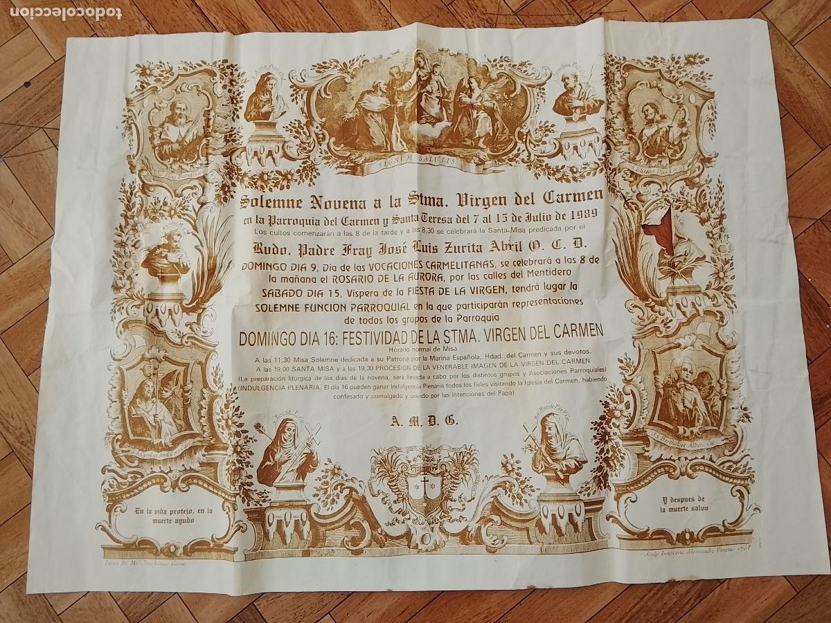 Plakate der Karwoche: CURIOSO GRAN CARTEL NOVENA VIRGEN DEL CARMEN CADIZ 1989 SANTA TERESA FRAY JOSE LUIS ZURITA ABRIL