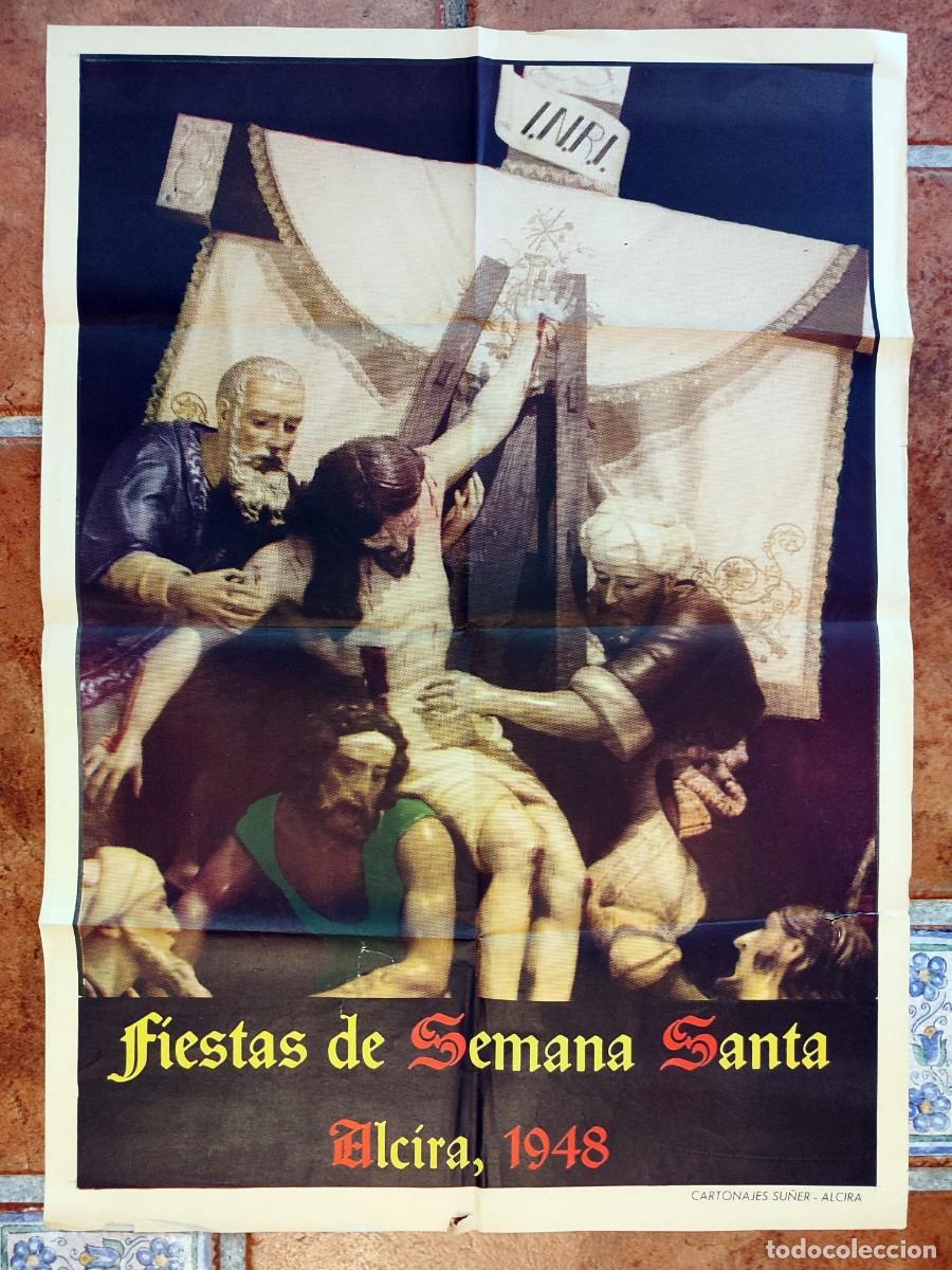 Carteles de Semana Santa: ALC&Iacute;RA (VALENCIA). CARTEL 70x50 cm. FIESTAS DE SEMANA SANTA DE ALC&Iacute;RA 1948. ALZIRA