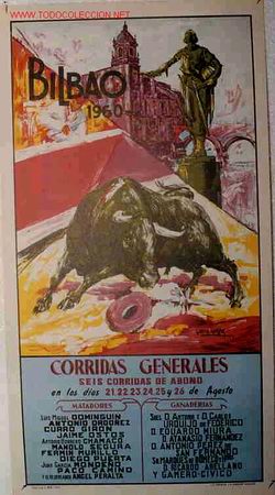 Plakate Stiere: CARTEL TOROS Y FIESTAS BILBAO 1960-2