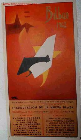 Affiches Tauromachie: CARTEL TOROS Y FIESTAS BILBAO 1962 ROJO ORIGINAL