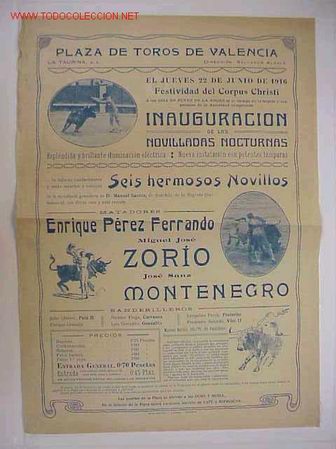 Carteles toros: Cartel de Toros VALENCIA Junio 1916 - Foto 1