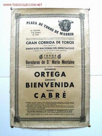 Carteles toros: CARTEL DE SEDA MADRID 1943 (30) - Foto 1