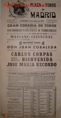 Affiches Tauromachie: CARTEL PLAZA DE TOROS DE MADRID, 5 octubre 1958