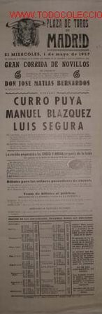 Affiches Tauromachie: CARTEL PLAZA DE TOROS DE MADRID, 1 mayo 1957
