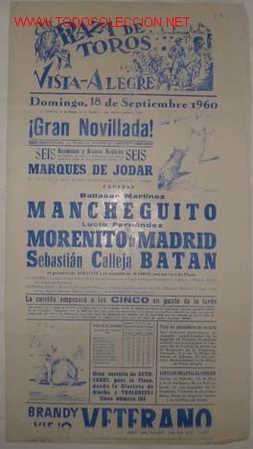 Cartazes Touros: CARTEL PLAZA DE TOROS DE VISTA - ALEGRE, 18 Septiembre 1960