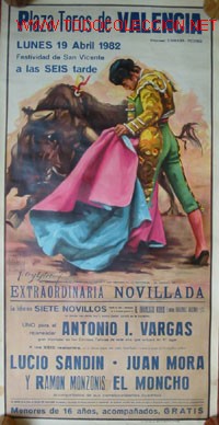 Carteles Toros: CARTEL DE TOROS. NOVILLADA: ANTONIO I.VARGAS, SAND&Iacute;N, MORA Y EL MONCHO. GANADER&Iacute;A FRANCISCO RUBIO