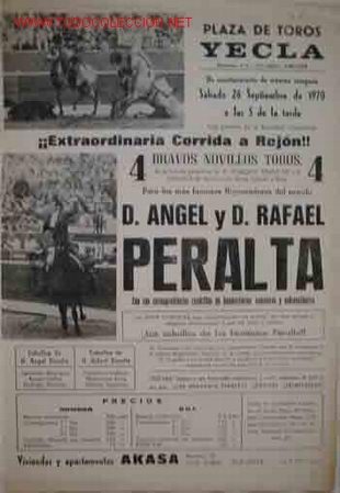 Carteles Toros: CARTEL PLAZA DE TOROS DE YECLA, 26 septiembre 1970