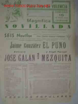Affiches Tauromachie: CARTEL PLAZA DE TOROS DE VALENCIA, 10 mayo 1970