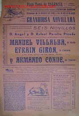 Bull Posters: CARTEL PLAZA DE TOROS DE VALENCIA, 2 Octubre 1960
