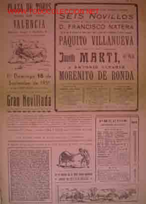Bull Posters: CARTEL PLAZA DE TOROS DE VALENCIA, 16 Septiembre 1951