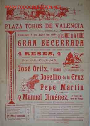 Bull Posters: CARTEL PLAZA DE TOROS DE VALENCIA, 1 Julio 1951
