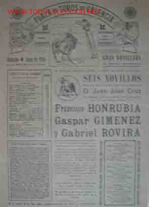 Affiches Tauromachie: CARTEL PLAZA DE TOROS DE VALENCIA, 4 Junio 1950