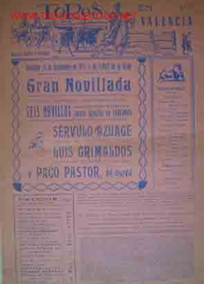 Bull Posters: CARTEL PLAZA DE TOROS DE VALENCIA, 15 septiembre 1957