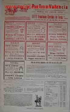 Bull Posters: CARTEL PLAZA DE TOROS DE VALENCIA, Feria de Julio 1970