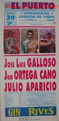 Bull Posters: CARTEL PLAZA DE TOROS DE EL PUERTO, 30 agosto 1992