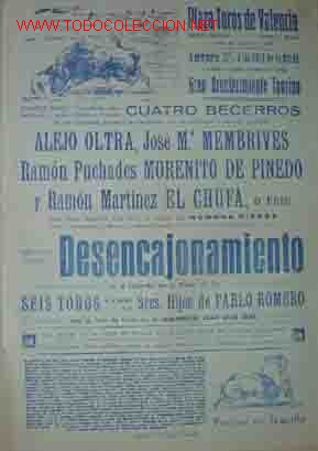 Bull Posters: CARTEL PLAZA DE TOROS DE VALENCIA, 27 Julio 1962