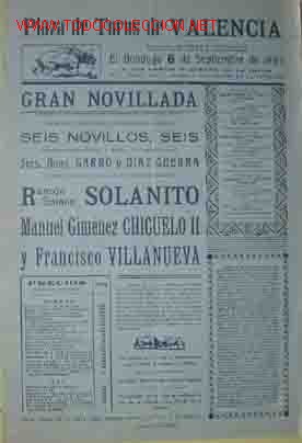 Cartazes Touros: CARTEL PLAZA DE TOROS DE VALENCIA, 6 Septiembre de 1953
