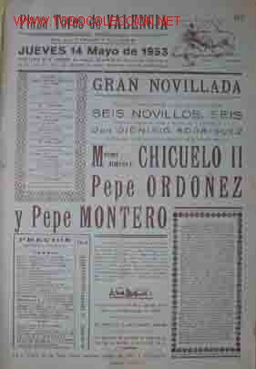 Carteles Toros: CARTEL PLAZA DE TOROS DE VALENCIA, 19 Mayo de 1953