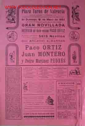 Bull Posters: CARTEL PLAZA DE TOROS DE VALENCIA, 6 Mayo 1951