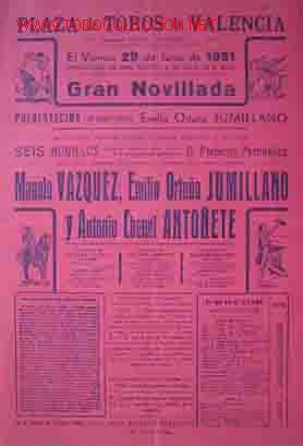 Carteles Toros: CARTEL PLAZA DE TOROS DE VALENCIA 29 Junio 1951