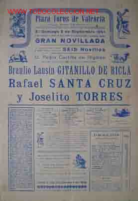 Carteles Toros: CARTEL PLAZA DE TOROS DE VALENCIA 2 Septiembre 1951