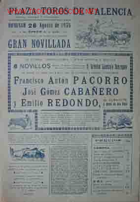 Carteles Toros: CARTEL PLAZA DE TOROS DE VALENCIA, 26 agosto 1956