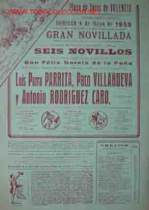 Carteles Toros: CARTEL PLAZA DE TOROS DE VALENCIA 1 Mayo 1955