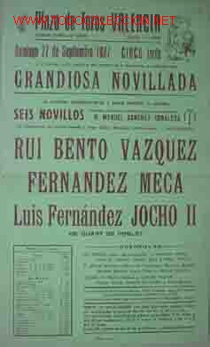 Bull Posters: CARTEL PLAZA DE TOROS DE VALENCIA, 27 Septiembre 1987