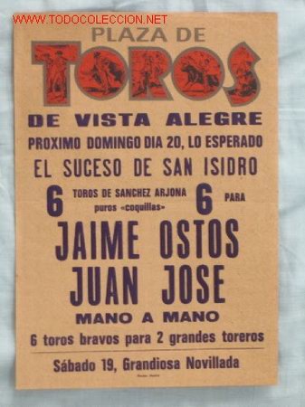 Affiches Tauromachie: PLAZA TOROS VISTA ALEGRE 1973