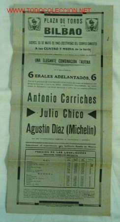 Cartazes Touros: CARTEL TOROS BILBAO. A&Ntilde;O 1940