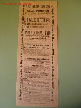 Carteles toros: CARTEL TOROS - ZARAGOZA - JUNIO DE 1895 - Foto 1