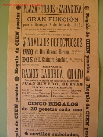 Carteles toros: CARTEL TOROS - ZARAGOZA - JUNIO DE 1895 - Foto 2