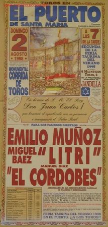 Carteles toros: CARTEL DE TOROS EN EL PUERTO DE 1998 - Foto 1