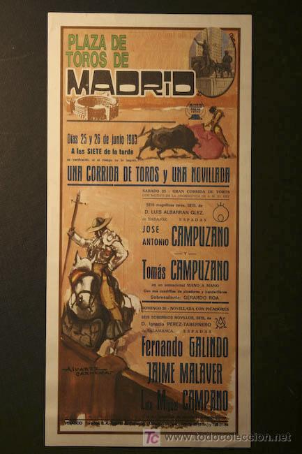 Carteles Toros: Cartel de toros de Madrid. 25 y 26 de junio de 1983. Jos&eacute; Antonio Campuzano y Tom&aacute;s Campuzano.