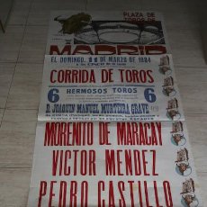 Carteles Toros: CARTEL DE TOROS DE MADRID. MURAL. 11 DE MARZO DE 1984.MORENITO DE MARACAY, V. MENDES Y P. CASTILLO.