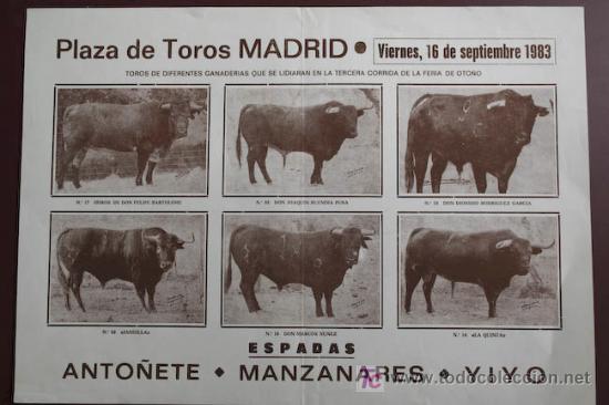 Carteles toros: Cartel de toros de Madrid. - Foto 1