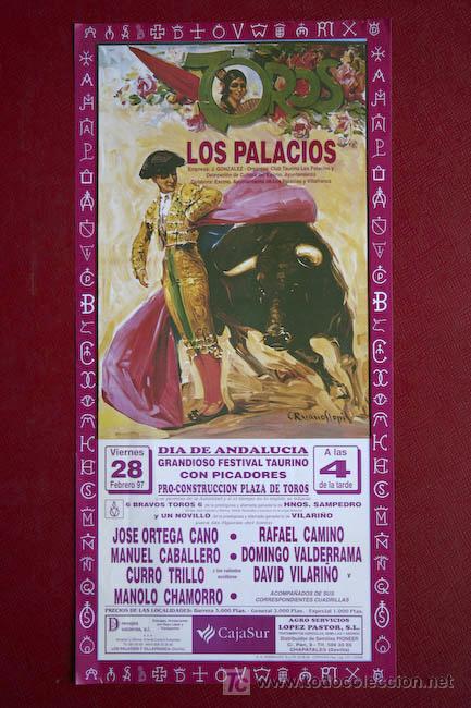 Affiches Tauromachie: Cartel de toros de Los Palacios. 28 de febrero de 1997. J. Ortega Cano, M. Caballero, Rafael Camino.
