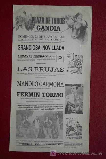 Affiches Tauromachie: Cartel de toros de Gand&iacute;a.