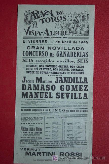 Carteles toros: Cartel de toros de Vista-Alegre. - Foto 1