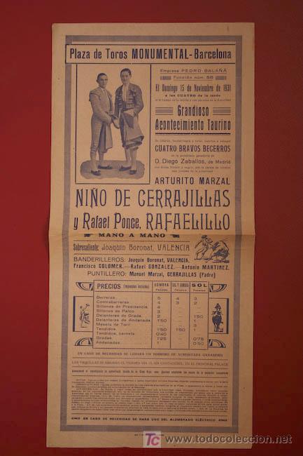 Carteles toros: Cartel de toros de Barcelona. Monumental. - Foto 1