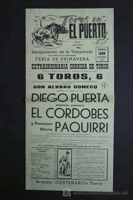 Carteles Toros: Cartel de toros de El Puerto de Santa Mar&iacute;a..
