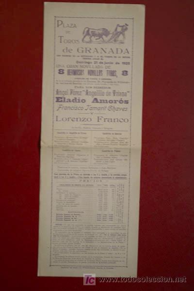 Affiches Tauromachie: Cartel de toros de Granada. 21 de junio de 1925. Eladio Amor&oacute;, Fco. Tamarit Chaves y Lorenzo Franco