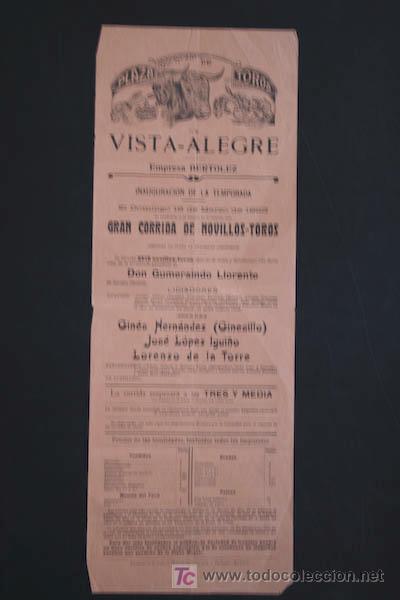 Carteles toros: Cartel de toros de Vista-Alegre. - Foto 1