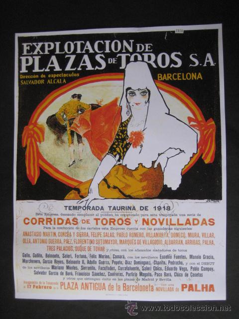 Affiches Tauromachie: CARTEL - PRUEBA DE IMPRENTA- PLAZA DE TOROS DE BARCELONA 1918. ENVIO GRATIS&iexcl;&iexcl;&iexcl;