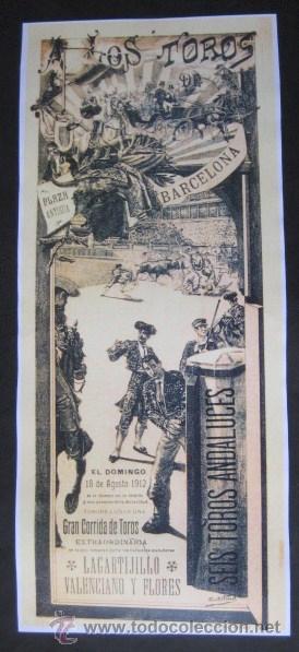 Affiches Tauromachie: CARTEL - PRUEBA DE IMPRENTA-  PLAZA DE TOROS DE BARCELONA 1912. ENVIO GRATIS&iexcl;&iexcl;&iexcl;