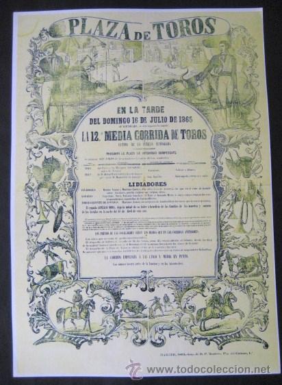 Affiches Tauromachie: CARTEL - PRUEBA DE IMPRENTA-  PLAZA DE TOROS DE MADRID 1865. ENVIO GRATIS&iexcl;&iexcl;&iexcl;