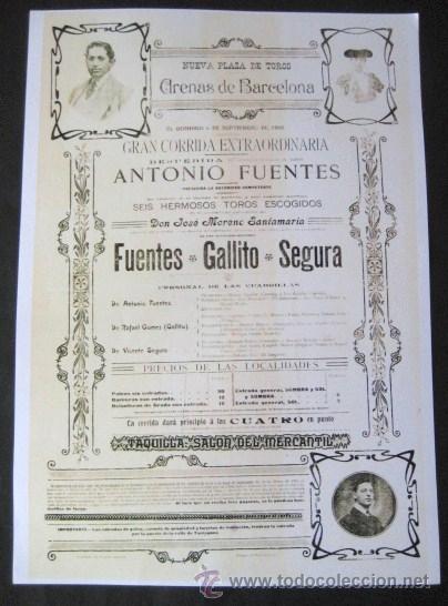 Affiches Tauromachie: CARTEL - PRUEBA DE IMPRENTA-  PLAZA DE TOROS DE BARCELONA 1908. ENVIO GRATIS&iexcl;&iexcl;&iexcl;