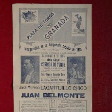 Carteles Toros: CARTEL DE TOROS DE GRANADA. 11 DE ABRIL DE 1915. JOSÉ MORENO LAGARTIJILLO CHICO Y JUAN BELMONTE.. Lote 21791156