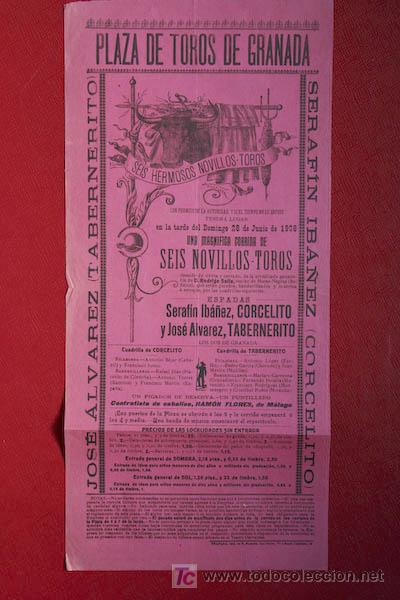 Carteles toros: Cartel de toros de Granada. 28 de junio de 1908. Corcelito, Tabernerito. - Foto 1